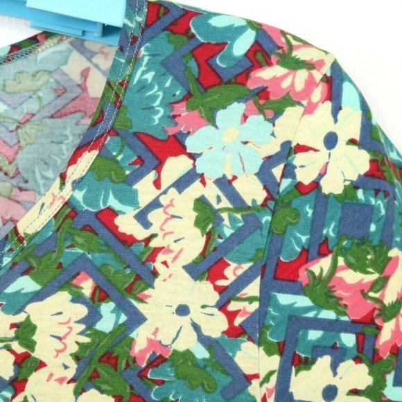 LuLaRoe Perfect T Shirt Top Blouse Yellow Blue Green Pink Floral L Large - Picture 11 of 12